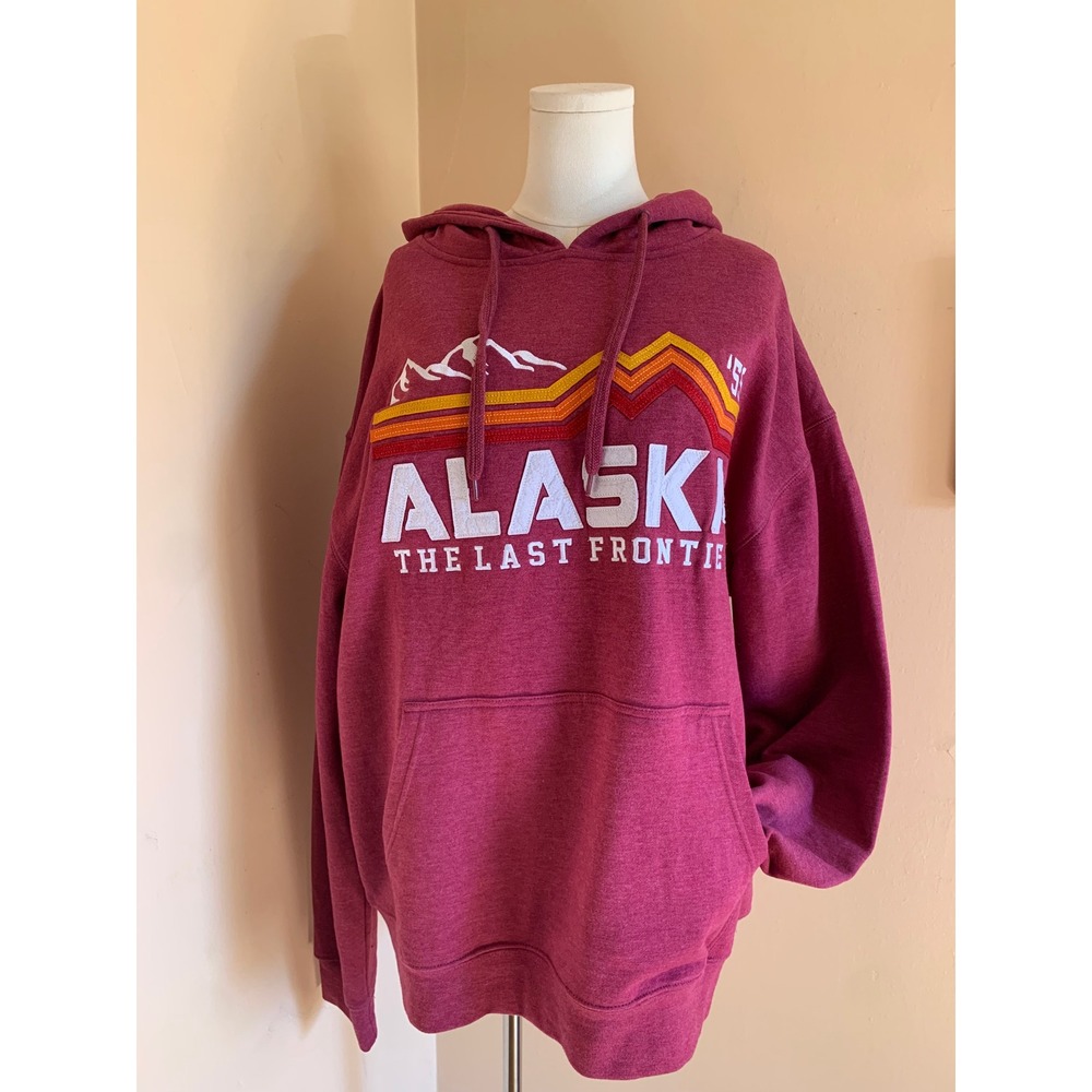 Crazy Apparel Alaska The Last Frontier Hoodie 2XL Pink Heather Embroidered